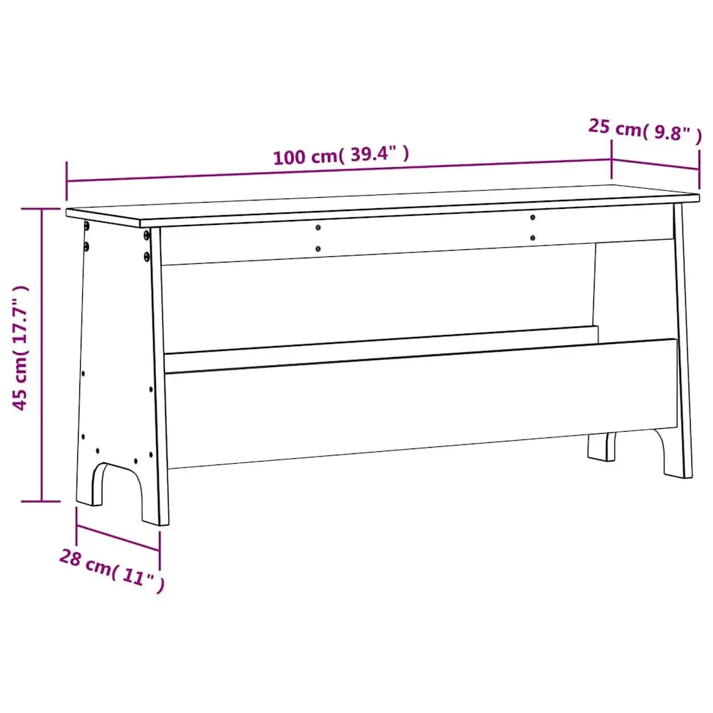 Brown Hall Bench Made of Solid Pine Wood 100x28x45cm