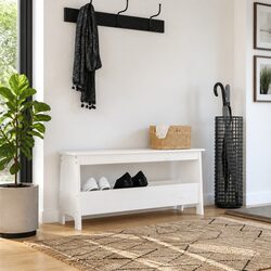 Wooden Hall Bench Storage 100L x 28W x 45H cm in White