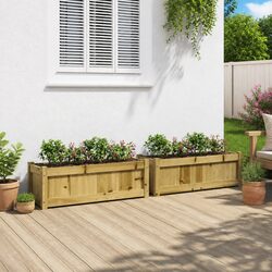 Wooden Garden Planters 2 pc Set Impregnated Pine Outdoor Patio Flower Pot Box