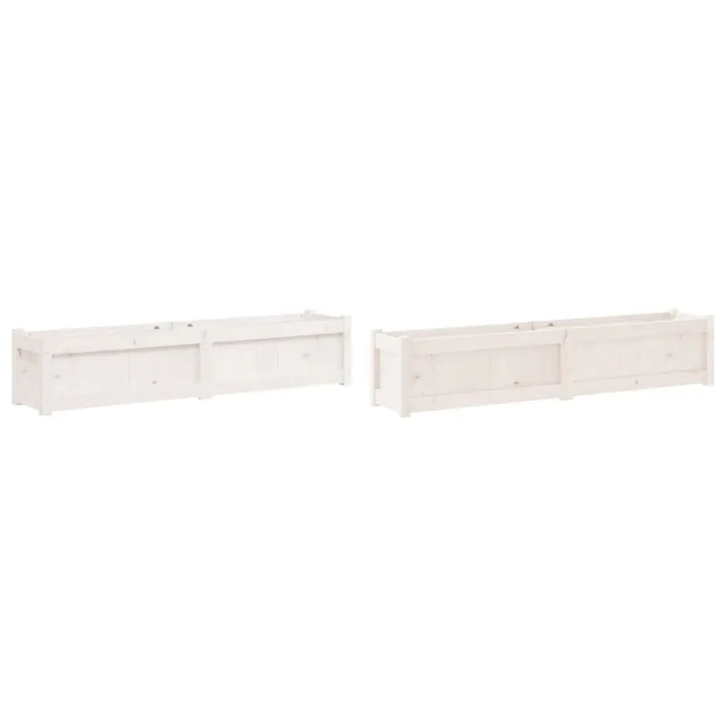 Pine Wood Planters 2 Piece Set Outdoor Garden Decor Spacious White for Balcony and Patio