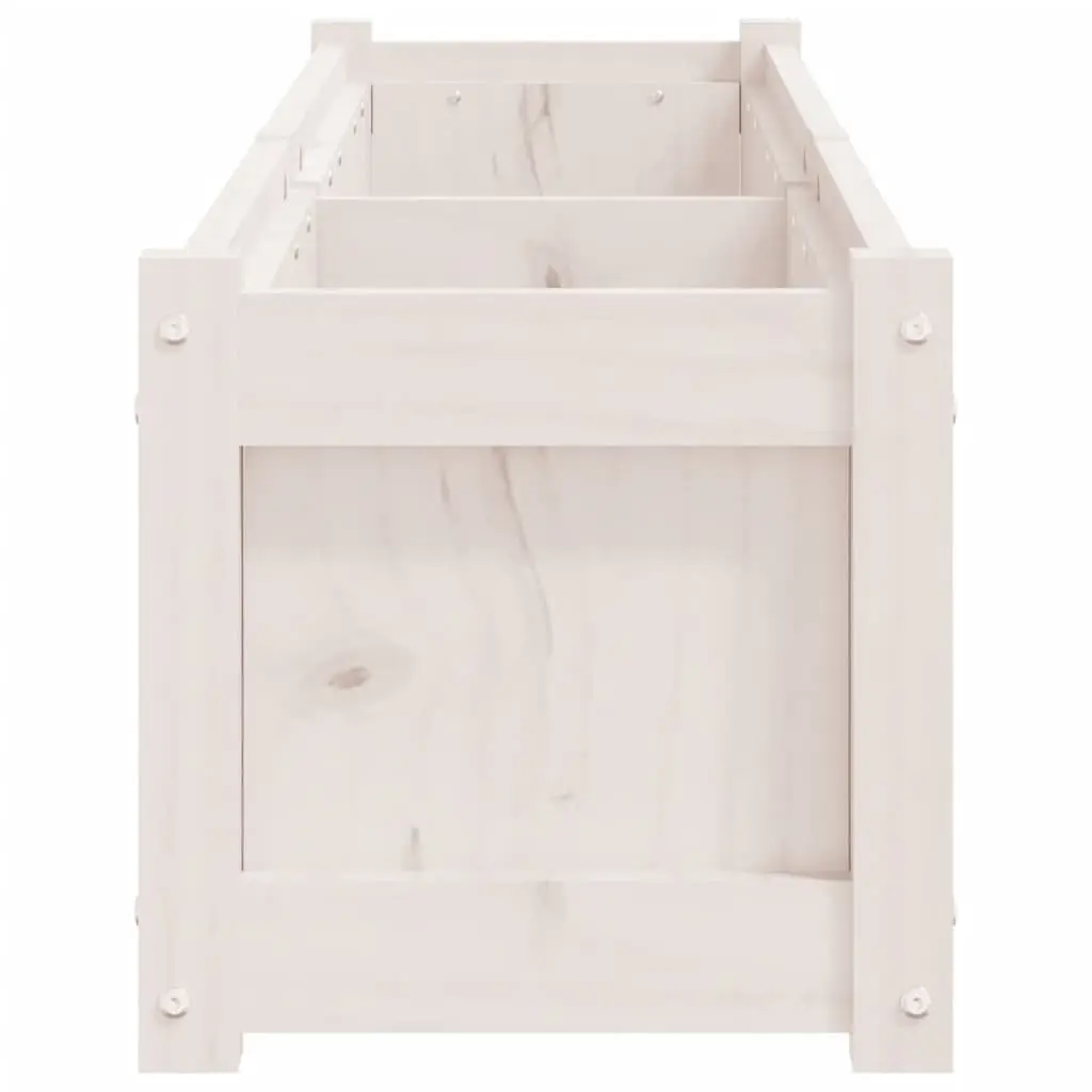 Pine Wood Planters 2 Piece Set Outdoor Garden Decor Spacious White for Balcony and Patio