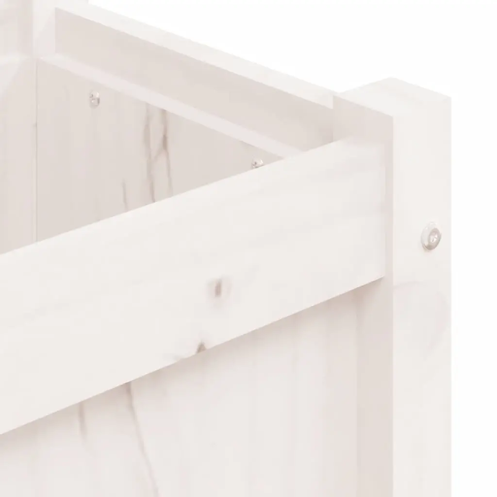 Pine Wood Planters 2 Piece Set Outdoor Garden Decor Spacious White for Balcony and Patio