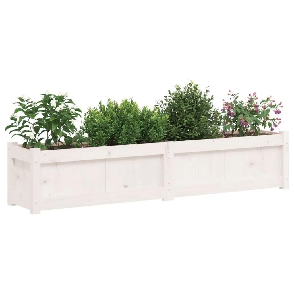 Pine Wood Planters 2 Piece Set Outdoor Garden Decor Spacious White for Balcony and Patio