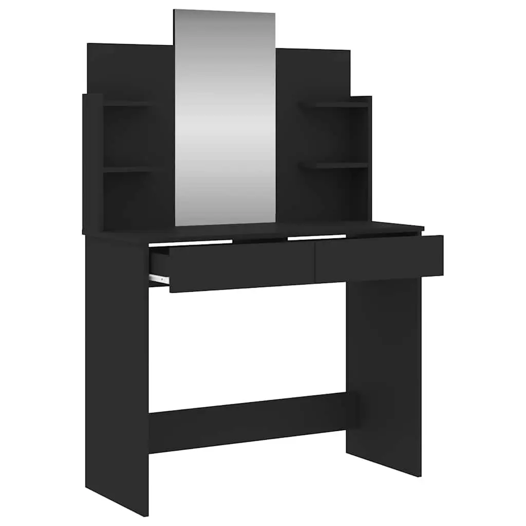 Dressing Table with Mirror Black Bedroom Vanity Unit Storage Drawers Shelves