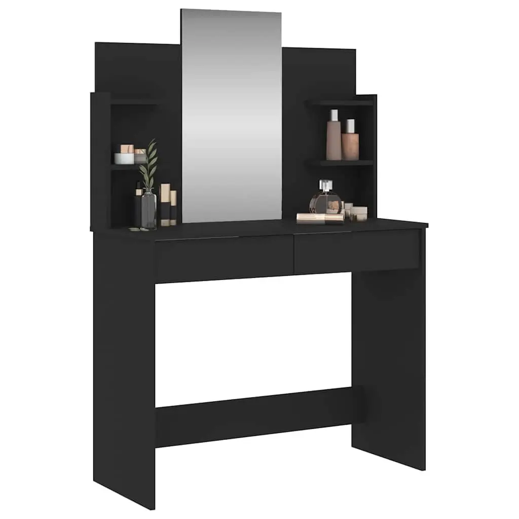 Dressing Table with Mirror Black Bedroom Vanity Unit Storage Drawers Shelves