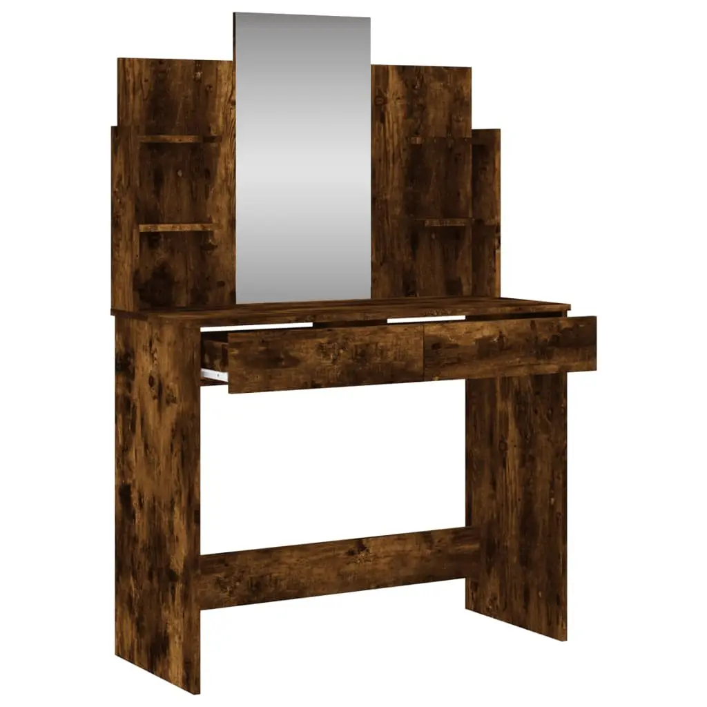 Dressing Table with Mirror for Bedroom Brown Engineered Wood Vanity Unit 96 x 39 x 142 cm