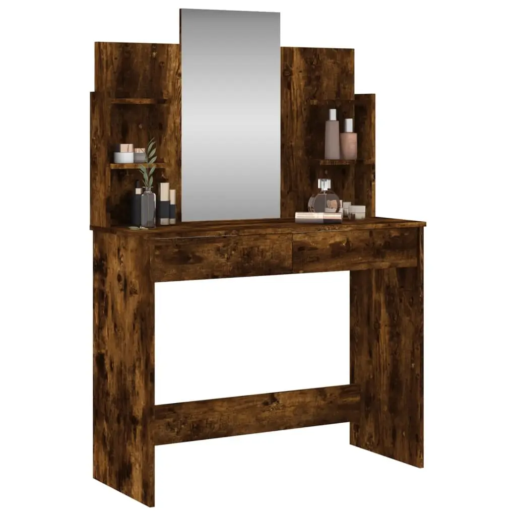 Dressing Table with Mirror for Bedroom Brown Engineered Wood Vanity Unit 96 x 39 x 142 cm