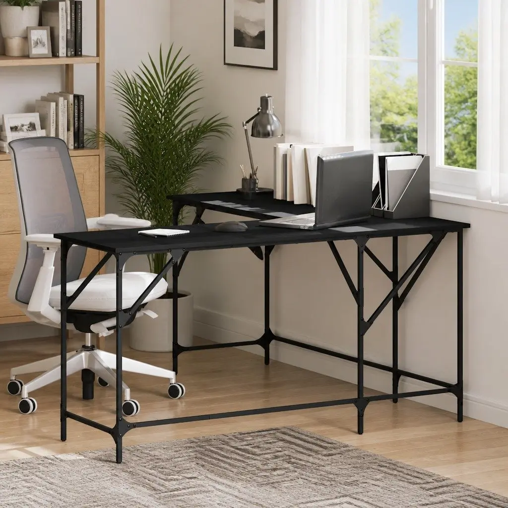 L-Shaped Office Desk Black Computer Workstation Corner Writing Table 149 x 149 x 75 cm