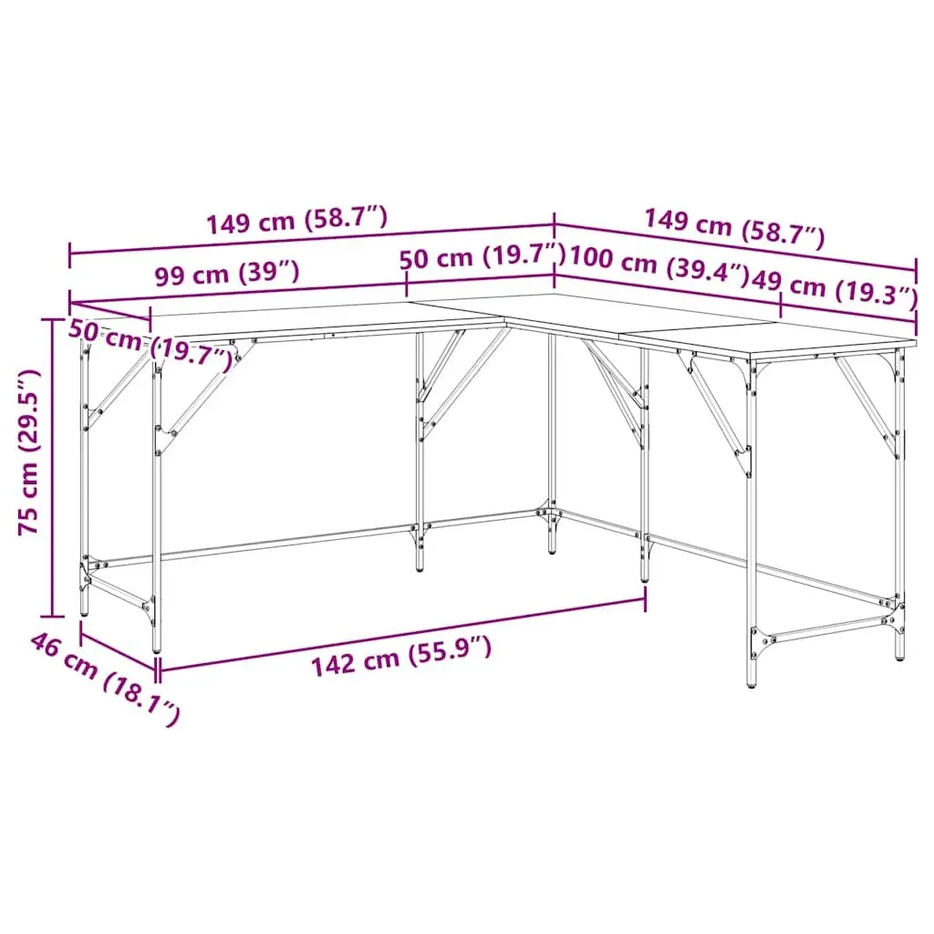 L-Shaped Office Desk Black Computer Workstation Corner Writing Table 149 x 149 x 75 cm
