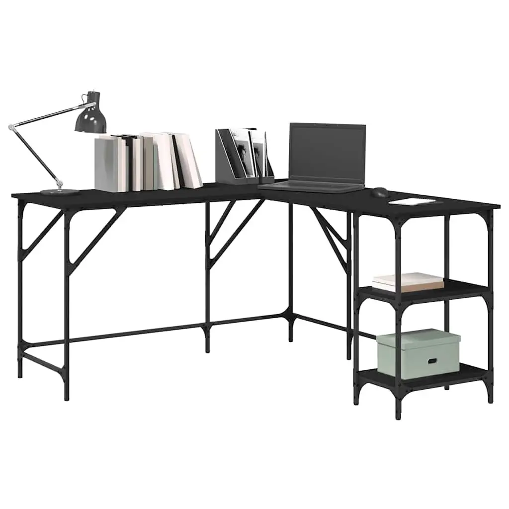 L-Shaped Corner Desk with Shelves Storage Black Office Computer Writing Table