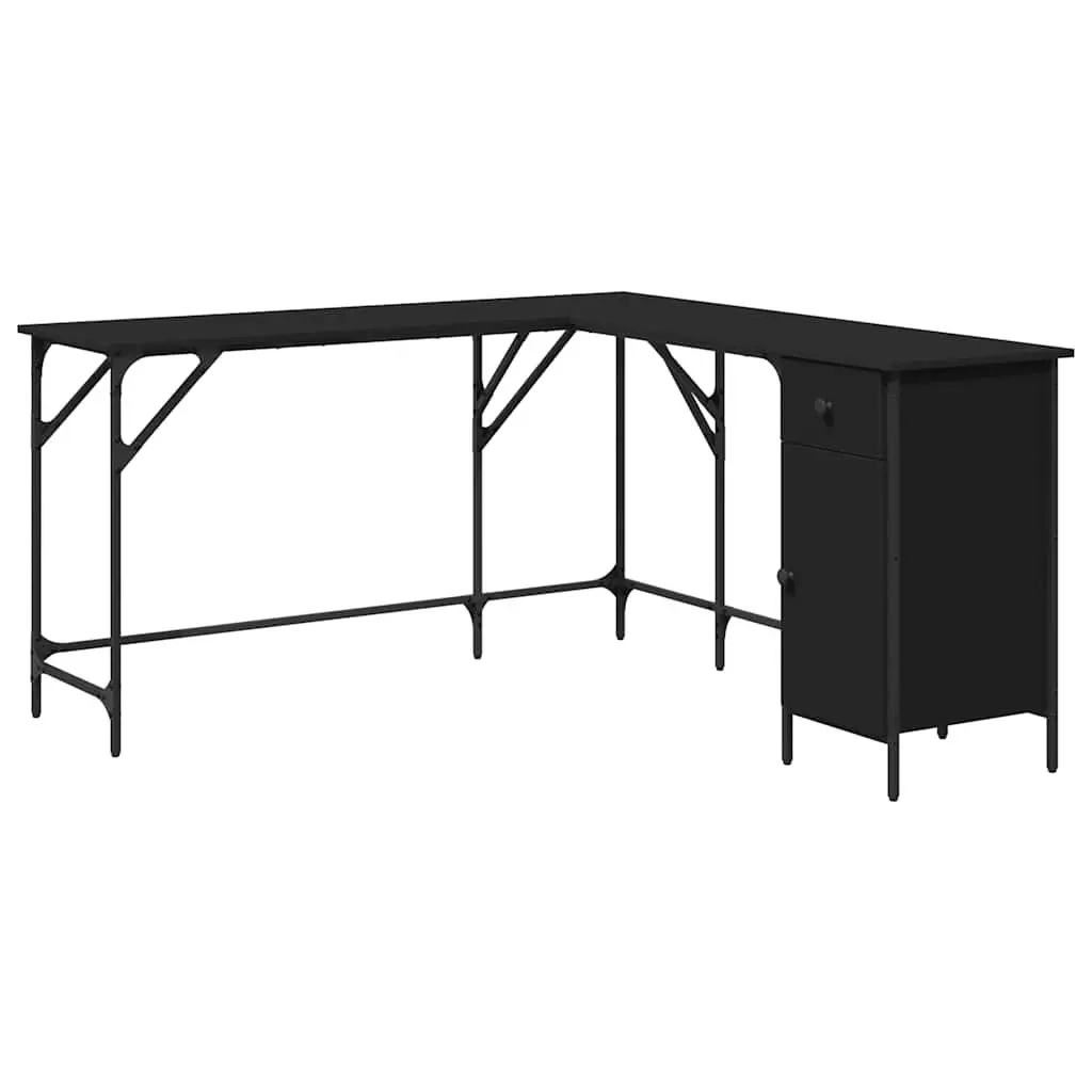 L-Shaped Office Desk Computer Writing Table Storage Corner Workstation Black