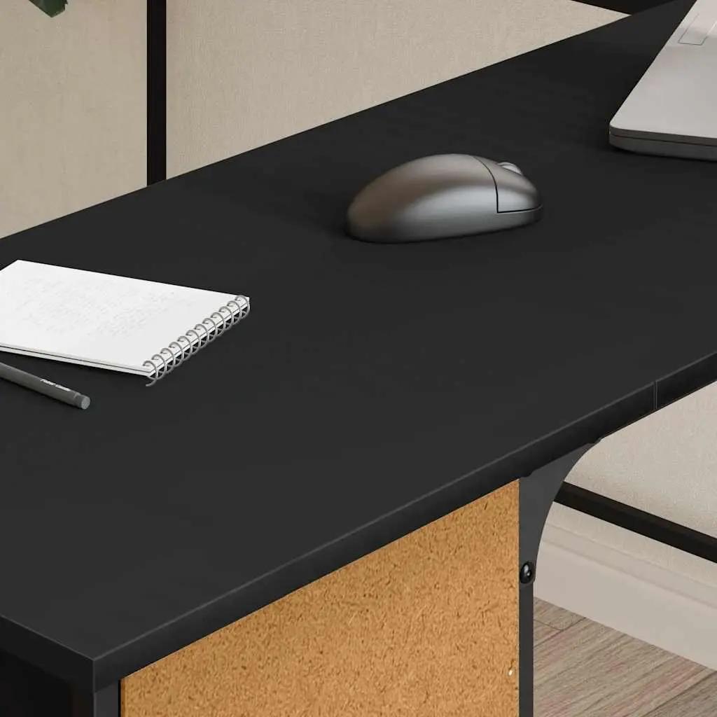 L-Shaped Office Desk Computer Writing Table Storage Corner Workstation Black
