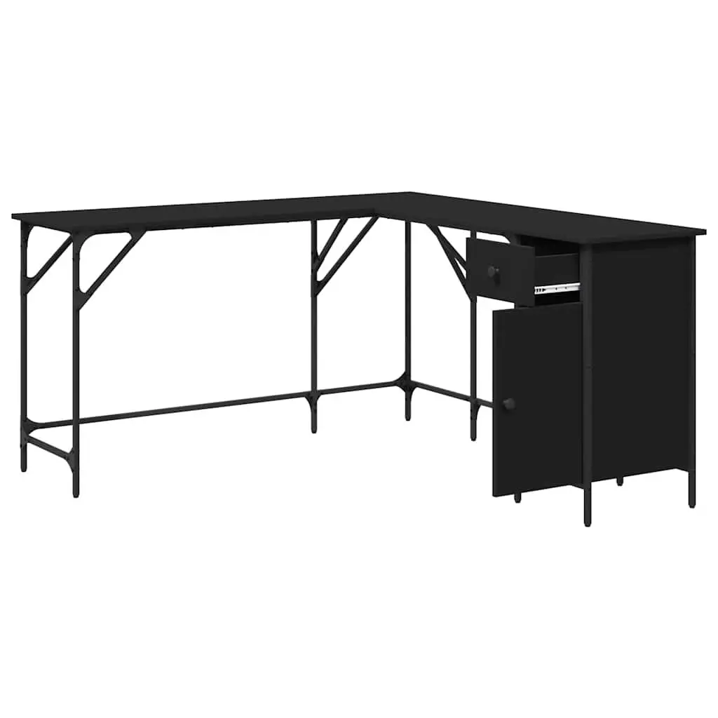 L-Shaped Office Desk Computer Writing Table Storage Corner Workstation Black