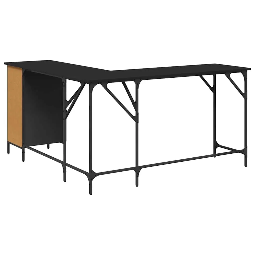 L-Shaped Office Desk Computer Writing Table Storage Corner Workstation Black