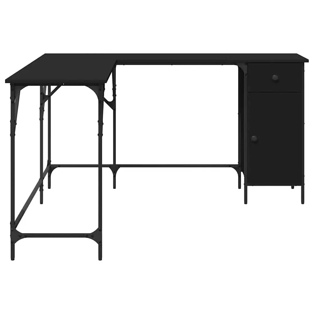 L-Shaped Office Desk Computer Writing Table Storage Corner Workstation Black