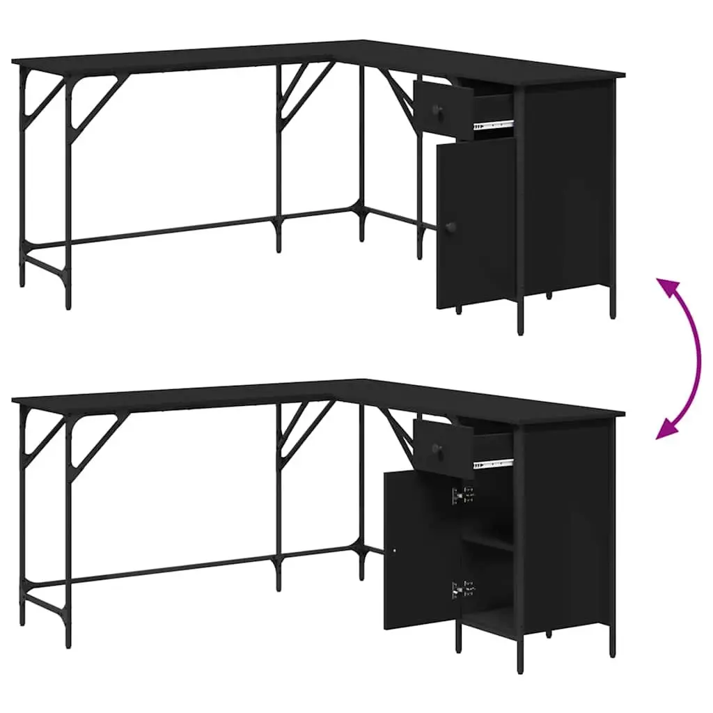 L-Shaped Office Desk Computer Writing Table Storage Corner Workstation Black