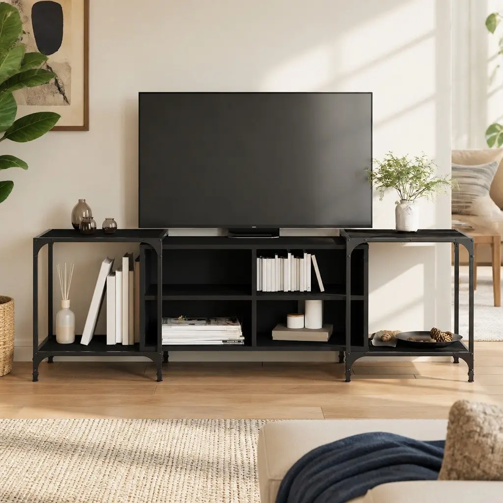TV Cabinet Black Engineered Wood Media Stand Unit for Living Room 153 x 37 x 50 cm