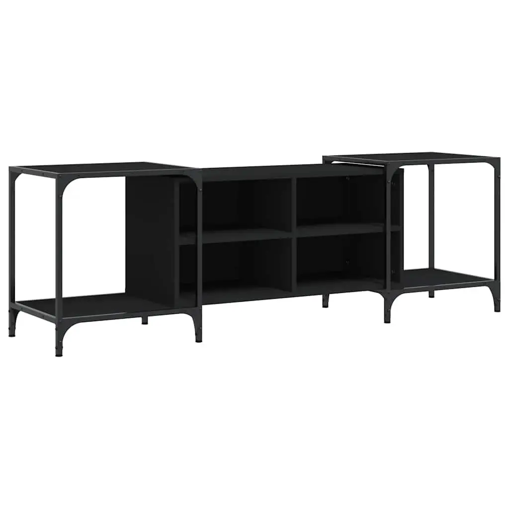 TV Cabinet Black Engineered Wood Media Stand Unit for Living Room 153 x 37 x 50 cm