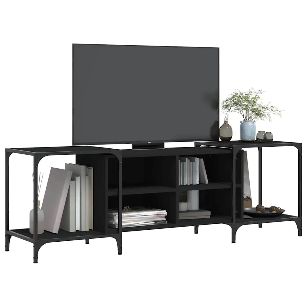 TV Cabinet Black Engineered Wood Media Stand Unit for Living Room 153 x 37 x 50 cm