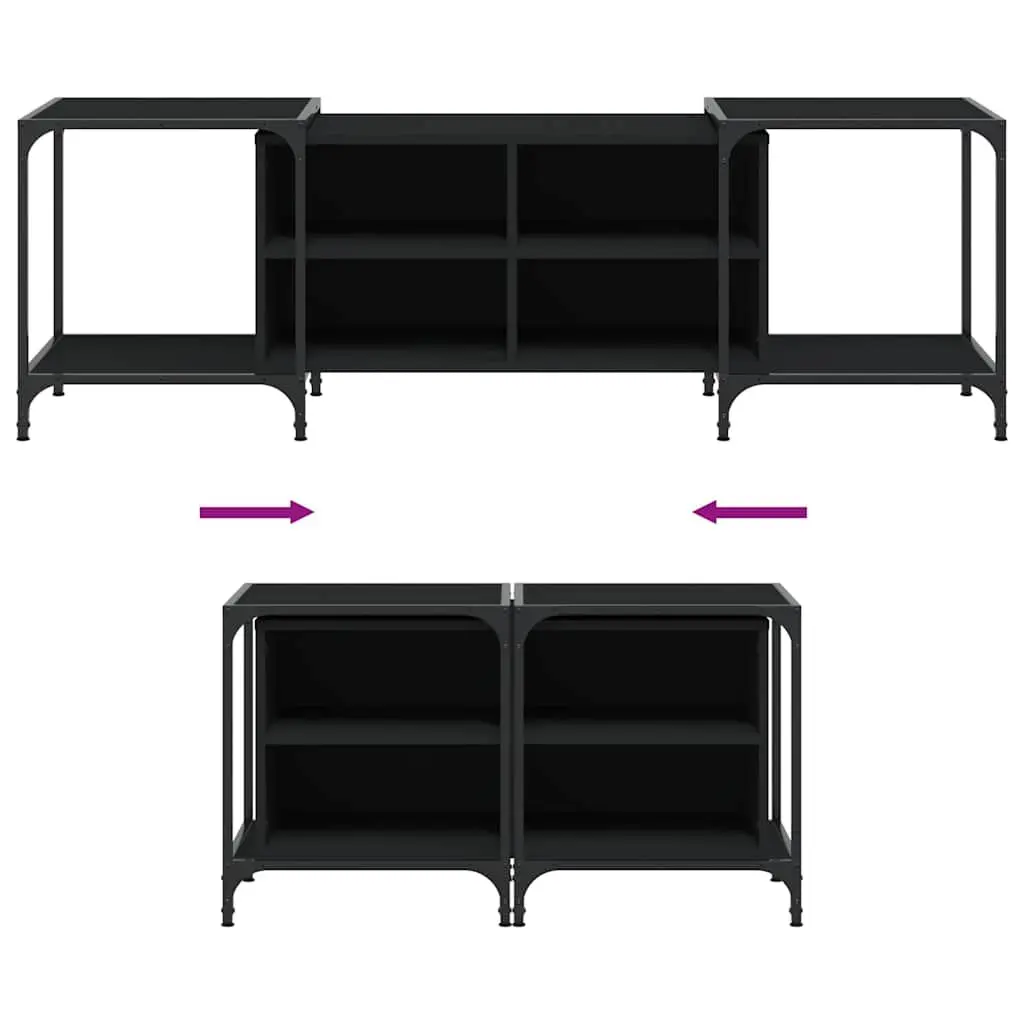 TV Cabinet Black Engineered Wood Media Stand Unit for Living Room 153 x 37 x 50 cm
