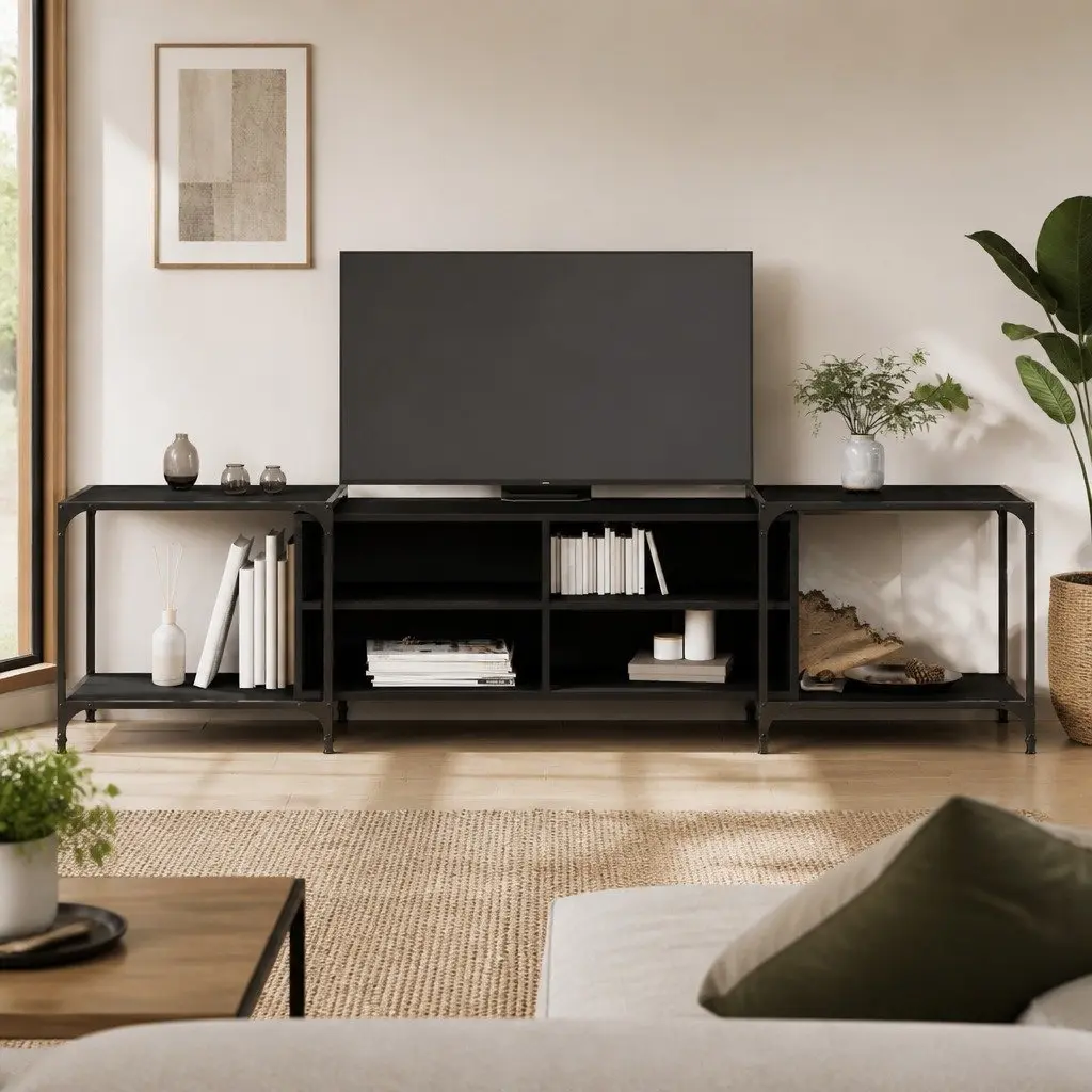 TV Cabinet Black Media Console for Living Room 203x37x50cm