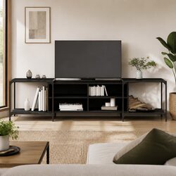 Black Media Console Dimensions: 203x37x50cm, Engineered Wood