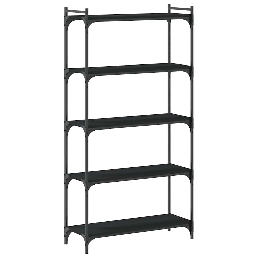5-Tier Black Bookcase Engineered Wood Standing Shelf Storage Organiser