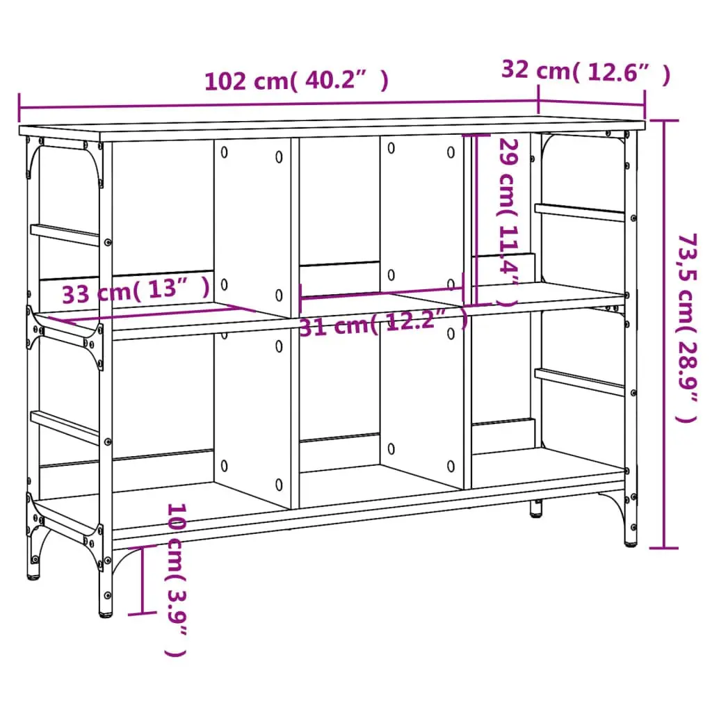 Engineered Wood Sideboard 102W x 32D x 73.5H cm in Brown