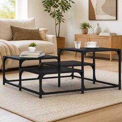 Black Square Coffee Table: 87.5cm | Engineered Wood & Metal Frame