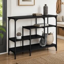 Console Table with Shelves Black Entryway Hallway Living Room Storage Accent
