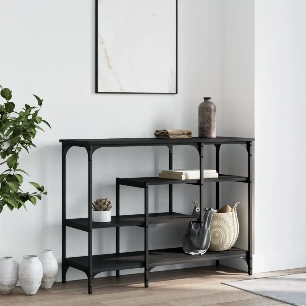 Console Table with Shelves Black Entryway Hallway Living Room Storage Accent