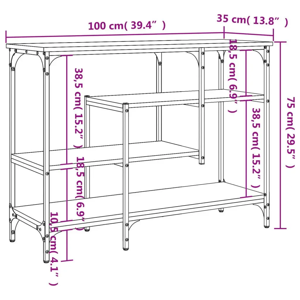 Console Table with Shelves Black Entryway Hallway Living Room Storage Accent