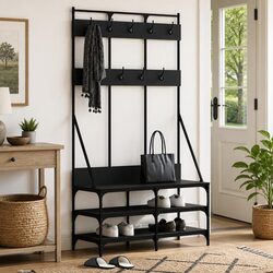 Clothes Rack with Shoe Storage - 100x40x184cm Black Finish