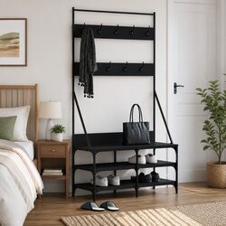 100x40x184cm Black Garment Stand with Shoe Storage