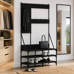 Clothes Rack with Shoe Storage - Specifications: 100x40x184cm, Black
