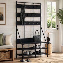 Black Clothes Rack with Shoe Storage, 100W x 40D x 184H cm