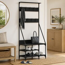 Black Clothes Rack with Shoe Storage, 80 x 40 x 184 cm