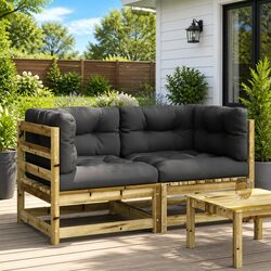 Outdoor Corner Garden Sofa 2 Pcs Brown Wooden Seating Patio Furniture Set