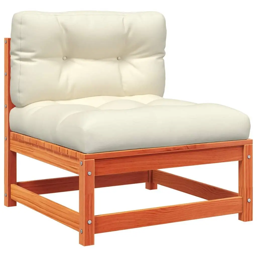 Armless Garden Sofa Set for Outdoor Use 2 Piece Brown Solid Pine Wood with Cushions