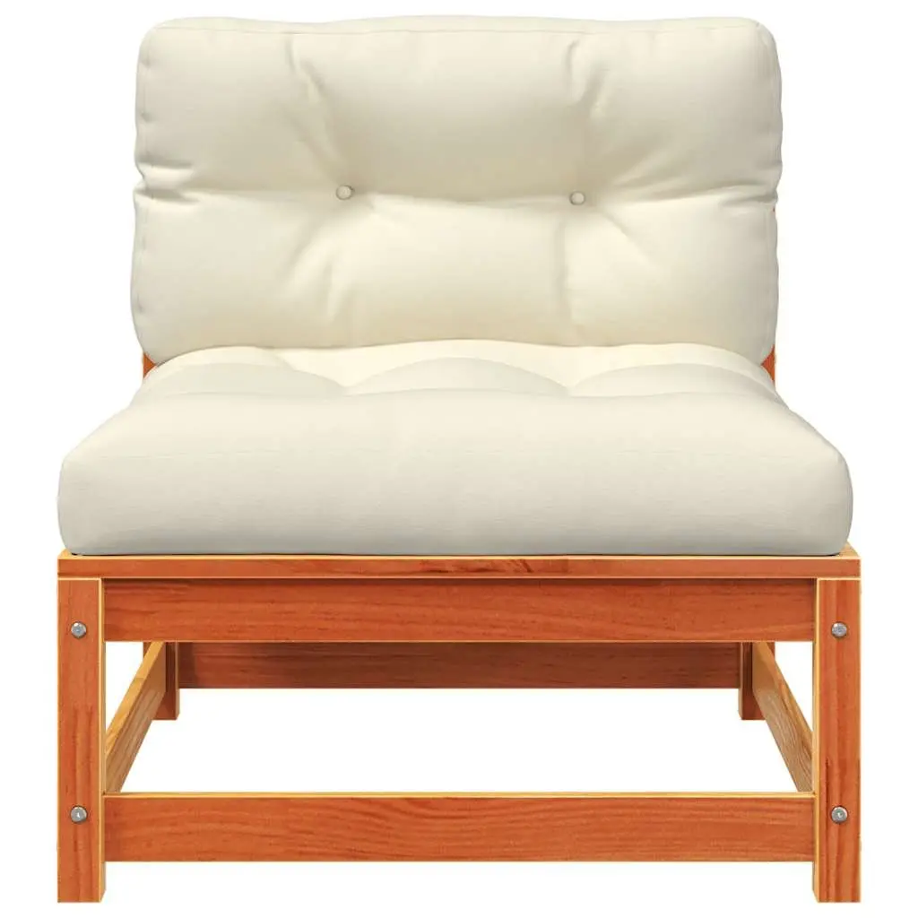 Armless Garden Sofa Set for Outdoor Use 2 Piece Brown Solid Pine Wood with Cushions