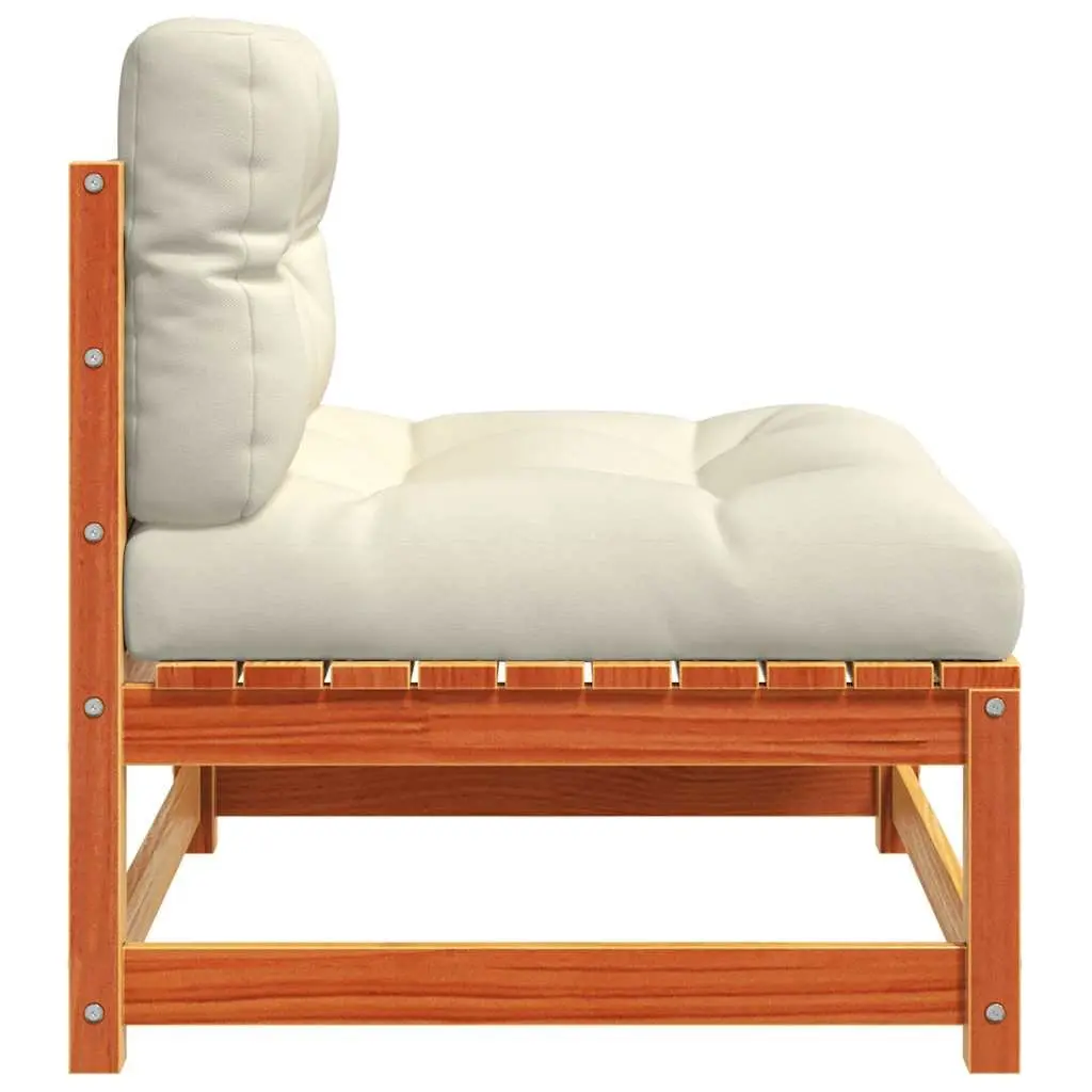 Armless Garden Sofa Set for Outdoor Use 2 Piece Brown Solid Pine Wood with Cushions