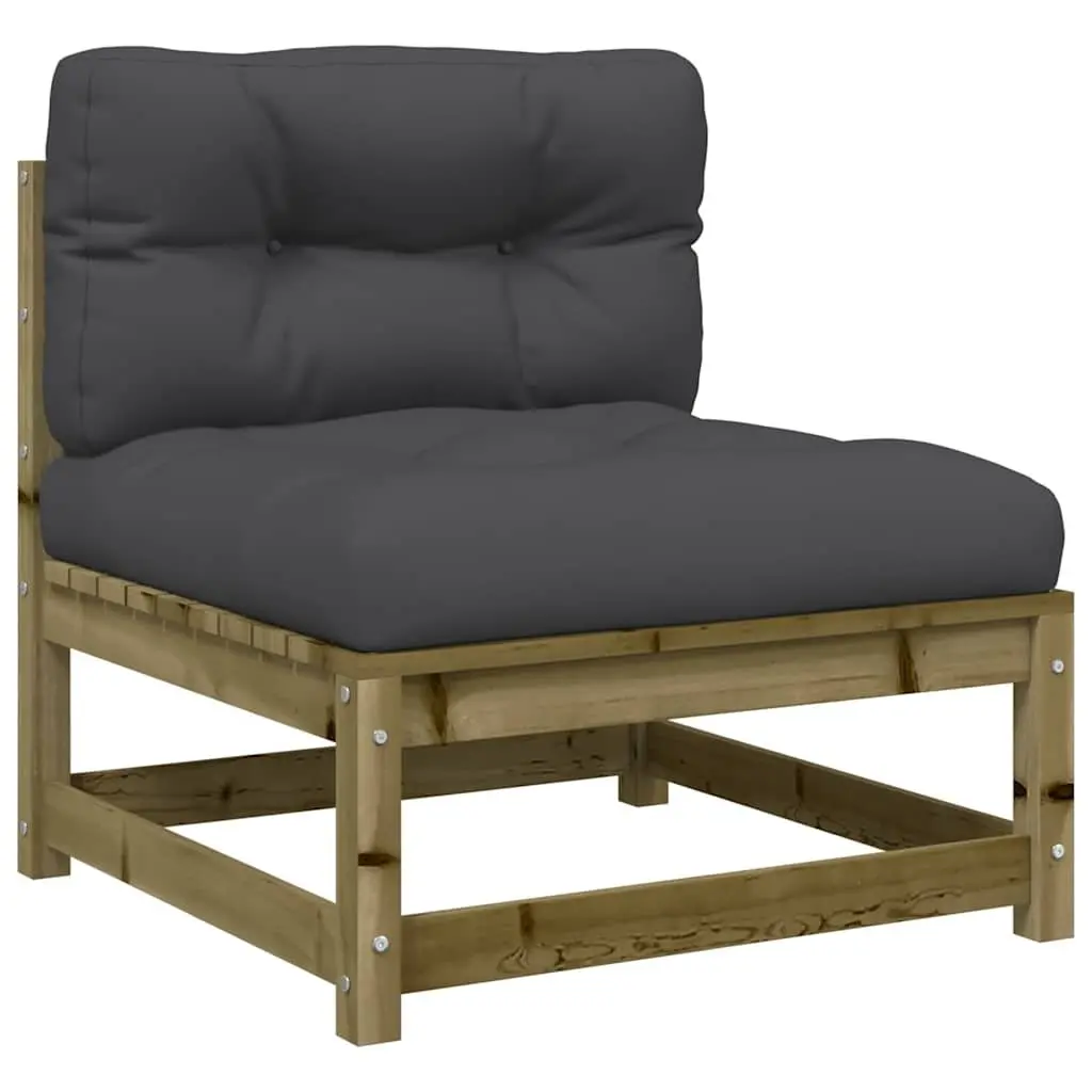 Outdoor Sectional Sofa Unit Armless Garden Seating with Cushions Brown Wood 2pc