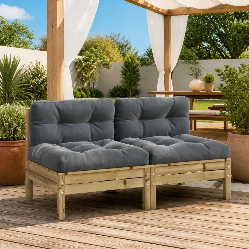 Outdoor Sectional Sofa Unit Armless Garden Seating 2 pcs Brown Cushions