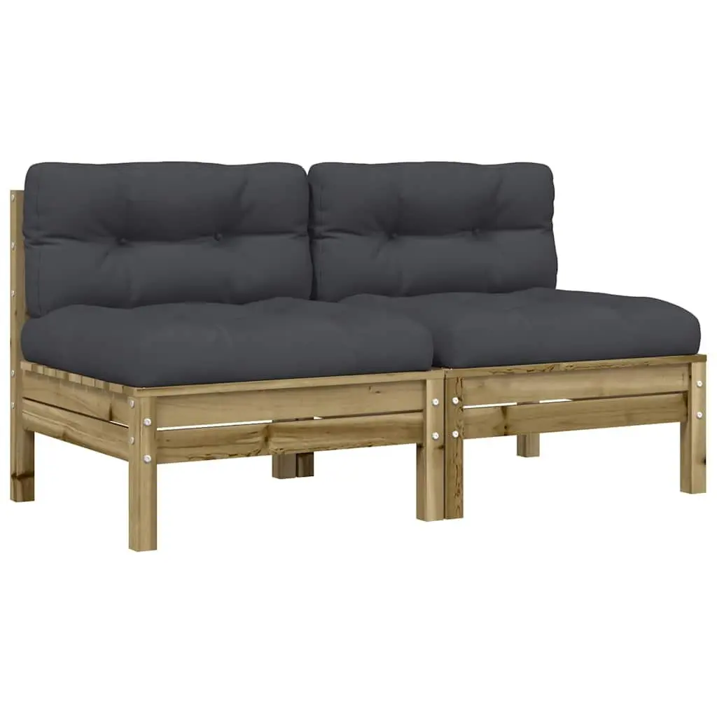 Outdoor Sectional Sofa Unit Armless Garden Seating 2 pcs Brown Cushions