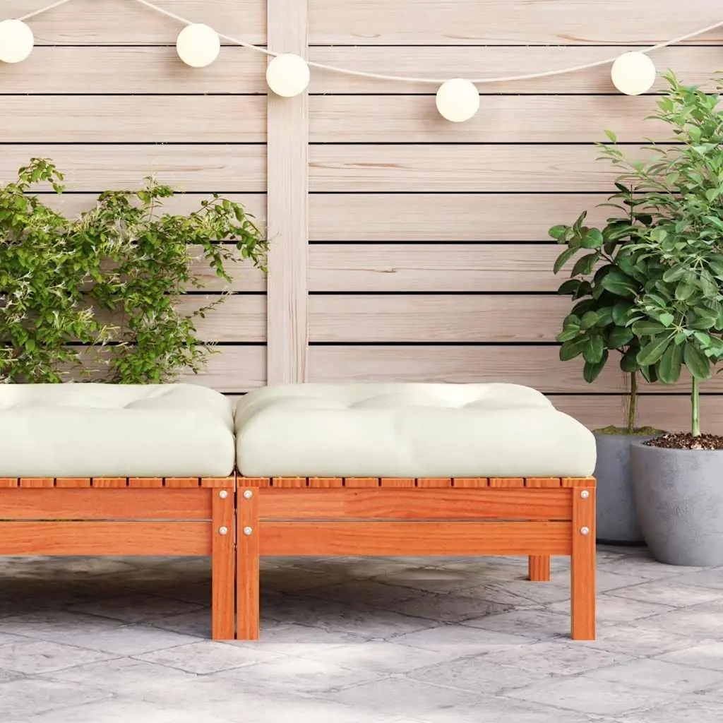 Garden Footstool Outdoor Patio Ottoman Seat Solid Pine Wood Brown with Cushion