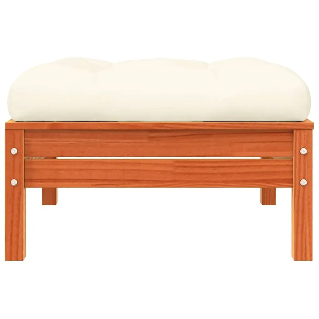 Garden Footstool Outdoor Patio Ottoman Seat Solid Pine Wood Brown with Cushion