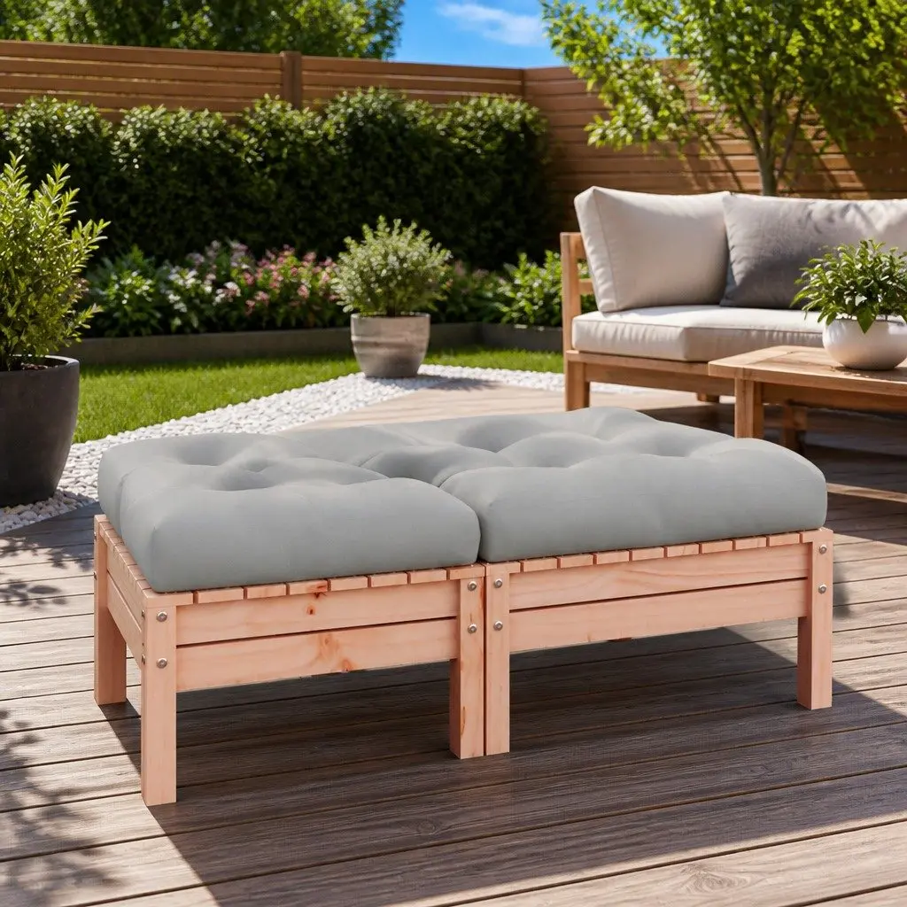 Garden Footstool Outdoor Use Solid Wood with Cushion Brown