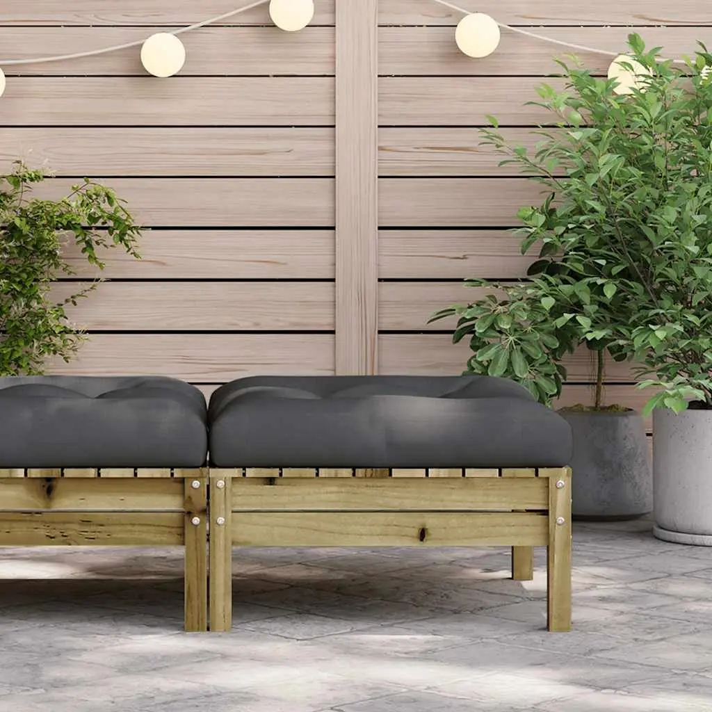Garden Footstool Ottoman with Cushion Outdoor Patio Seating Wooden Brown