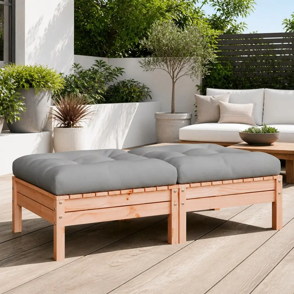 Outdoor Footstools for Garden Patio 2 Piece with Cushions