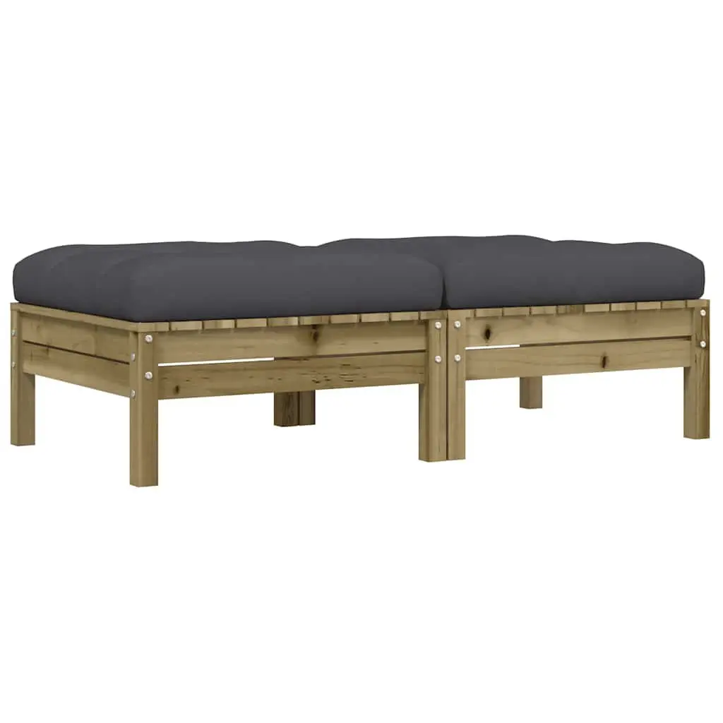 Outdoor Garden Footstools 2 Pieces Solid Wood Patio Ottoman with Cushions